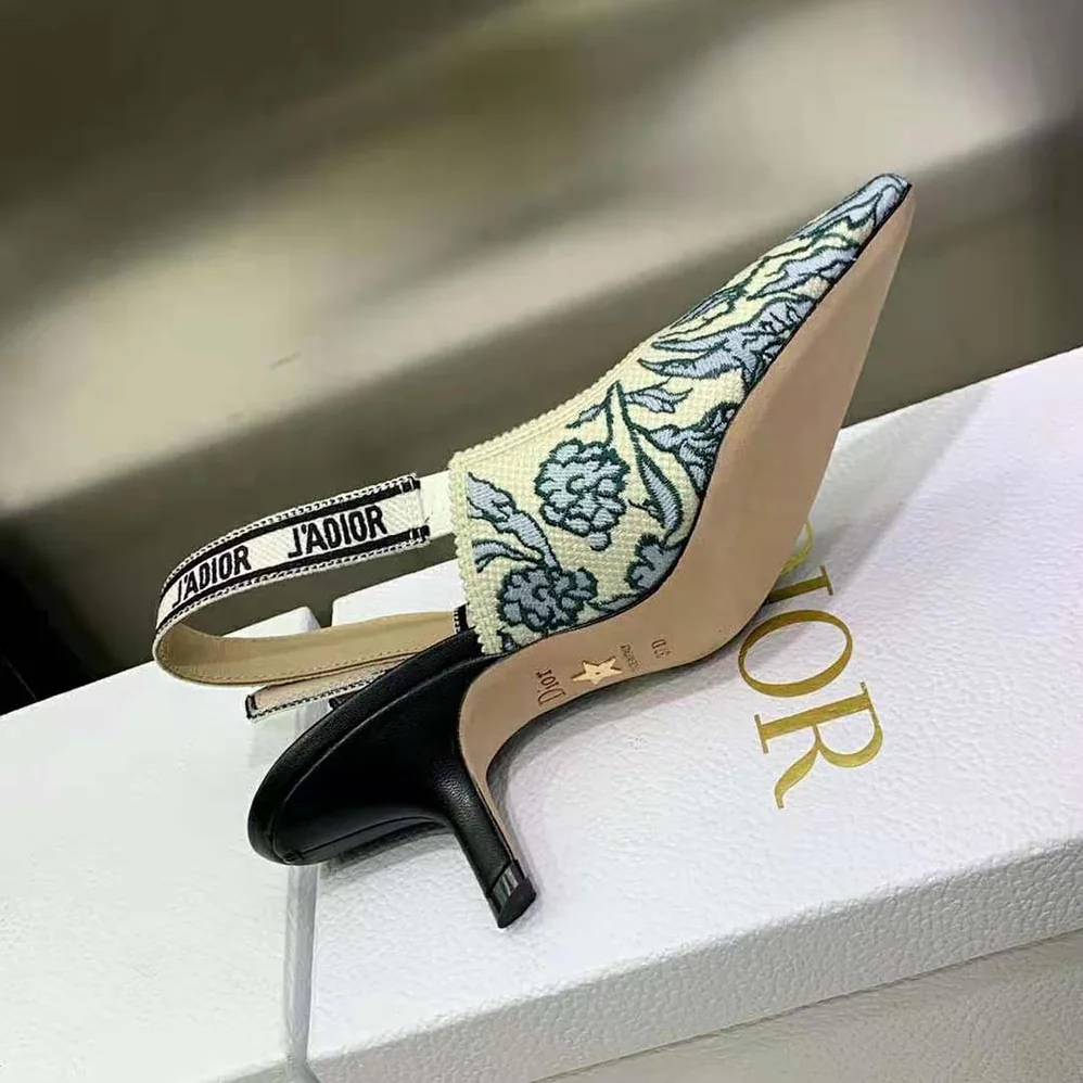 Dior J'Adior Slingback Pump Duck Blue Dior Brocart Embroidered Cotton for Women