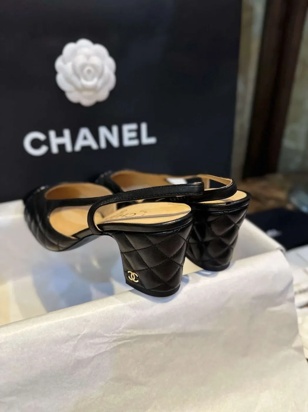 Chanel Patent Slingback Pumps Black Chanel Patent Slingback Pumps Black