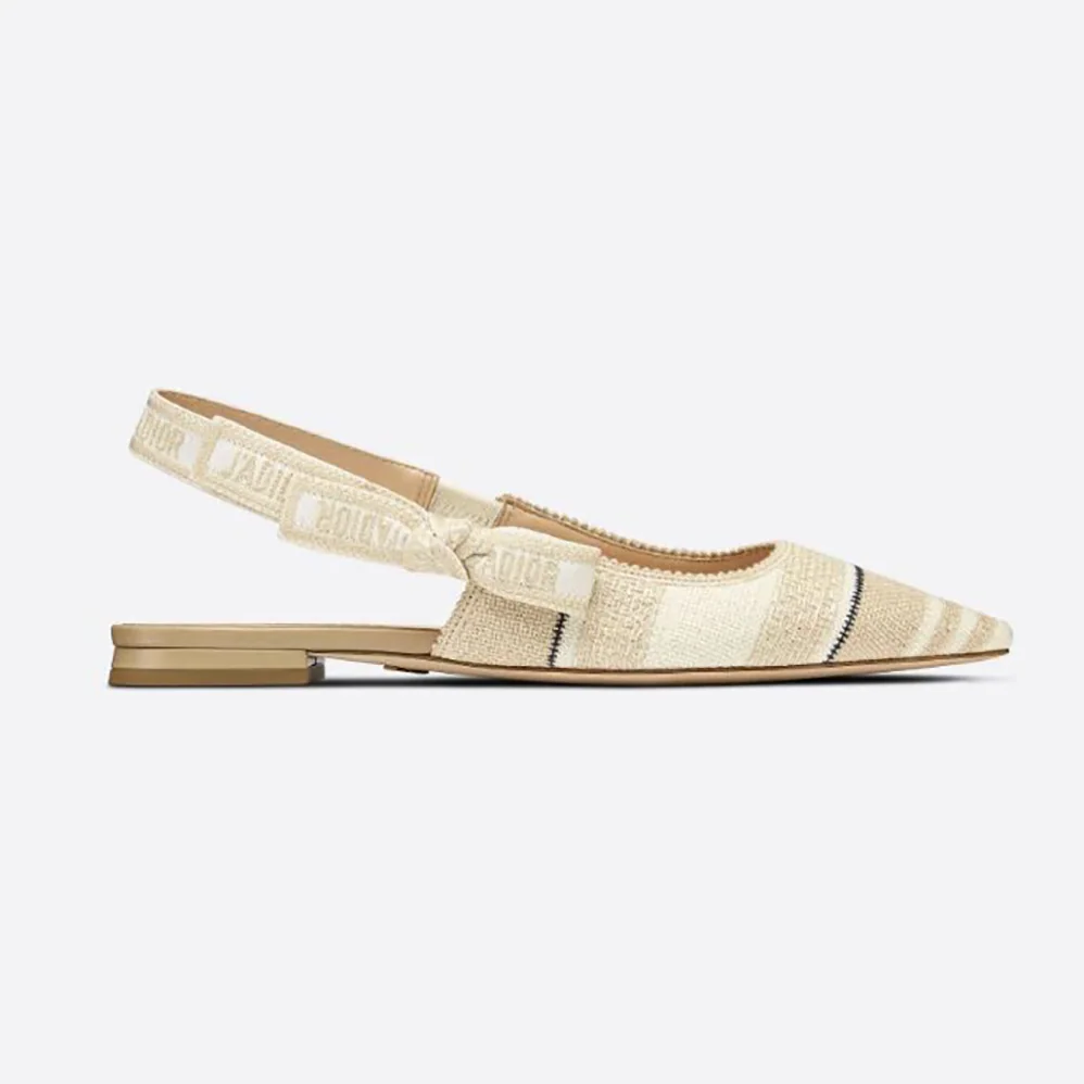 Dior J'adior Ballerina Flat Beige Embroidered Cotton for Women Dior J'adior Ballerina Flat Beige Embroidered Cotton for Women