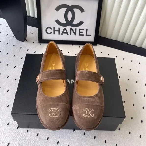 Chanel Mary Jane Flats Brown Suede
