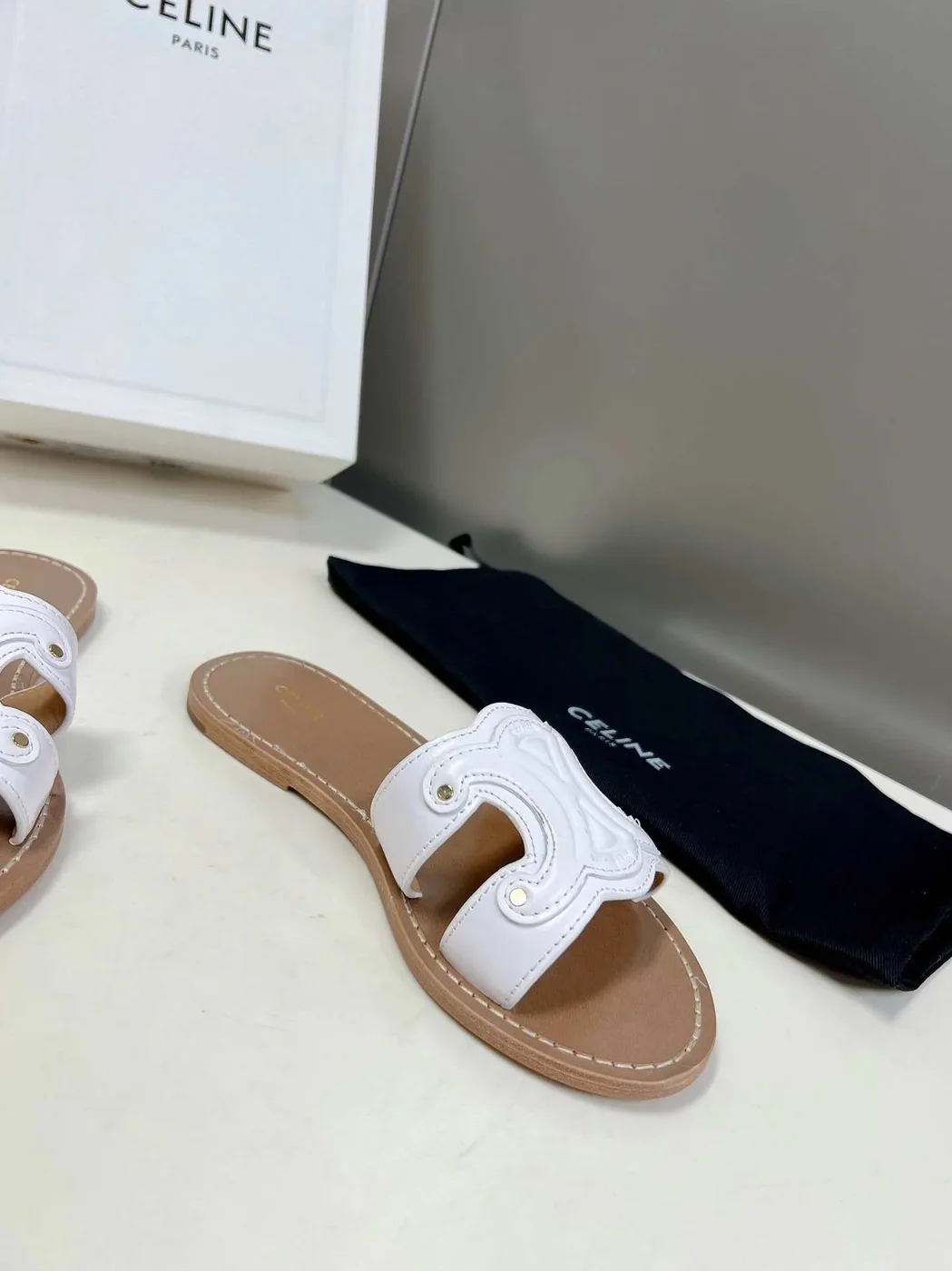 Celine Triomphe Mule White Celine Triomphe Mule White