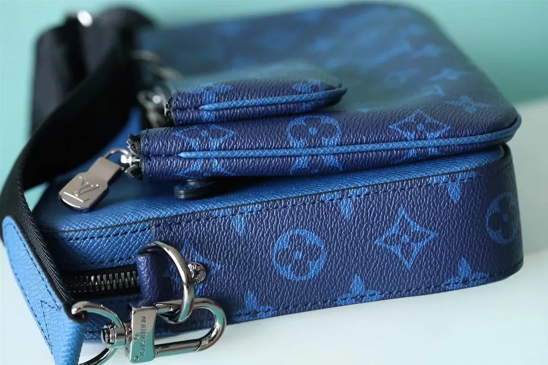 Louis Vuitton Trio Messenger Monogram Canvas And Taiga Cobalt Blue