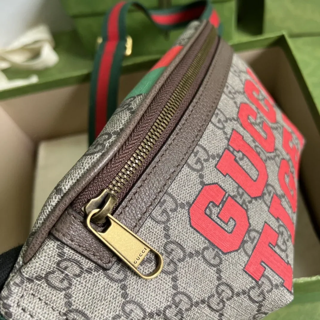 Gucci Tiger GG Belt Bag Beige And Ebony GG Supreme Canvas Gucci Tiger GG Belt Bag Beige And Ebony GG Supreme Canvas