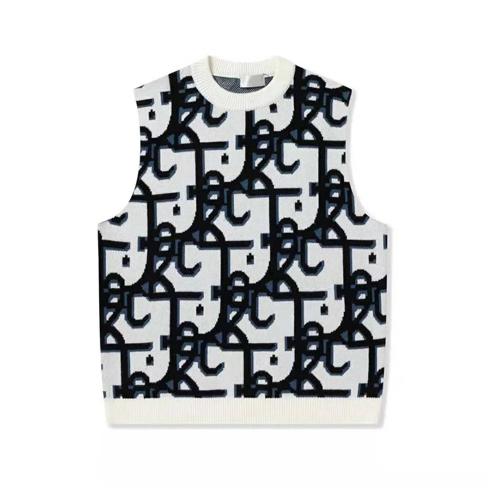 Dior Oversized Cactus Jack Dior Sleeveless Sweater Beige and Black Cashmere Jacquard for Men