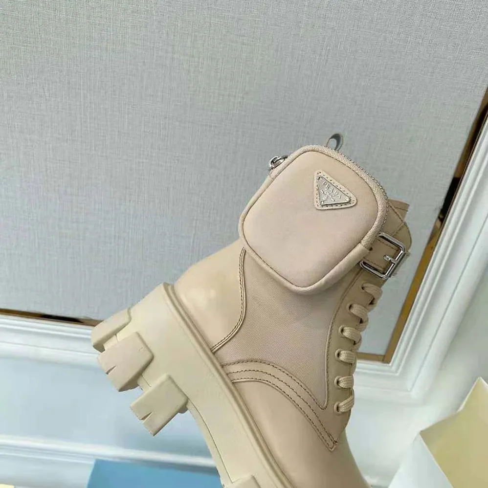 Prada Monolith Leather and Nylon Fabric Boots for Women