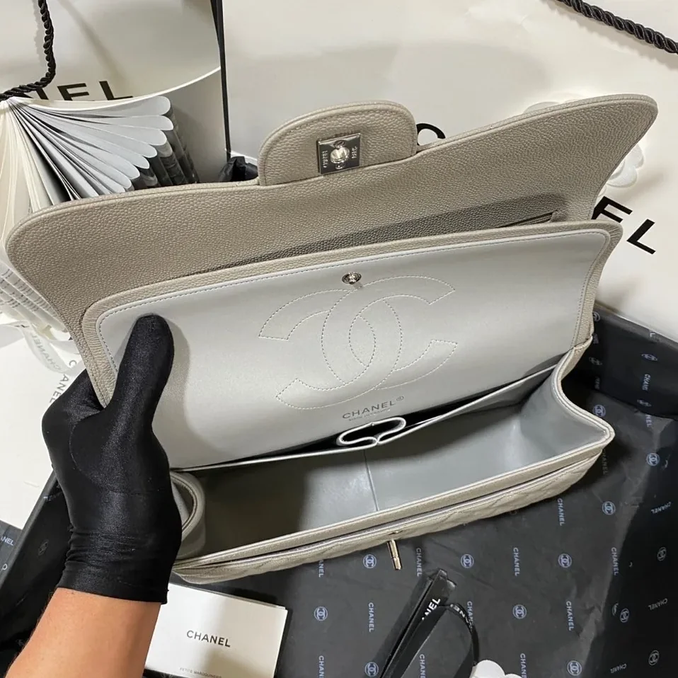 Chanel Classic Large Crossbody Bag in Grey Silver Hardware