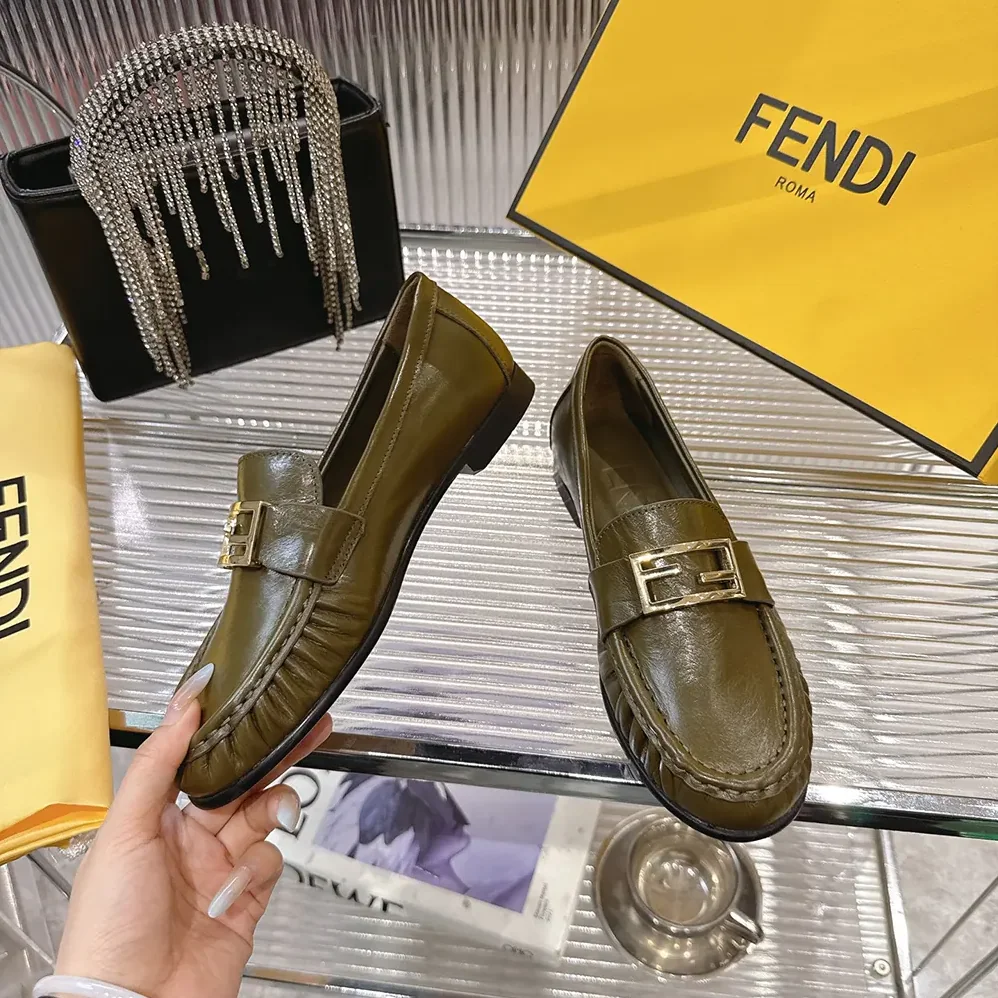 Fendi Baguette Green Nappa Leather Loafers for Women Fendi Baguette Green Nappa Leather Loafers for Women