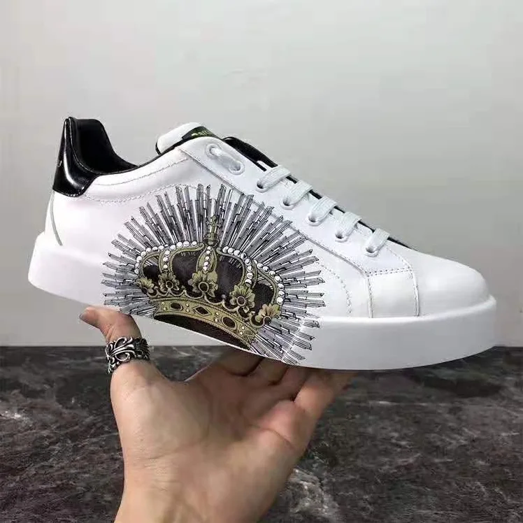 Dolce Gabbana D&G Printed Calfskin Portofino Sneakers for Men in White Dolce Gabbana D&G Printed Calfskin Portofino Sneakers for Men in White