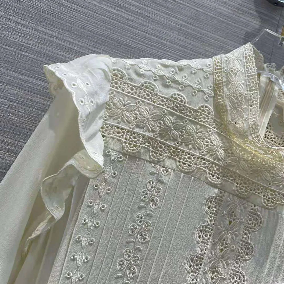 Celine Embroidered Blouse in Silk Crepe for Women