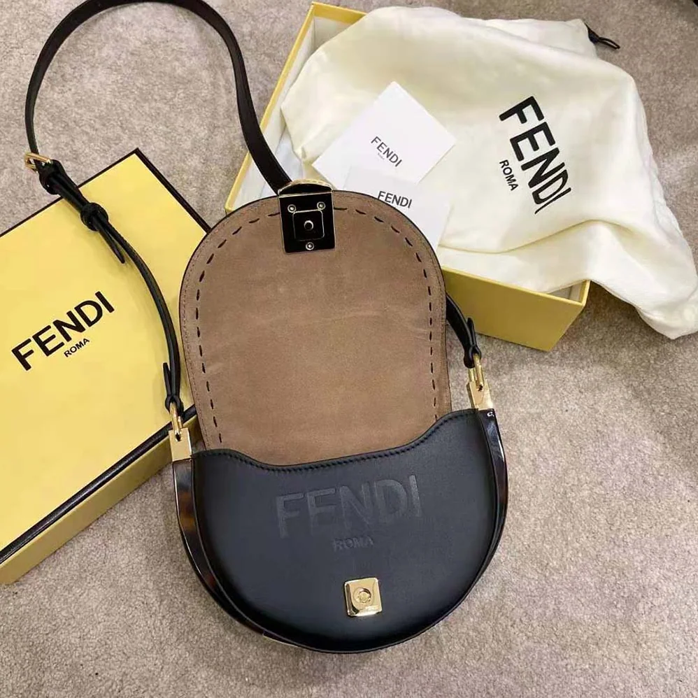 Fendi Moonlight Hand-Stitched Leather Satchel Bag for Women in Black Fendi Moonlight Hand-Stitched Leather Satchel Bag for Women in Black