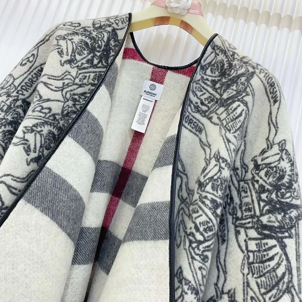 Burberry Reversible EKD Check Wool Cape for Women in White
