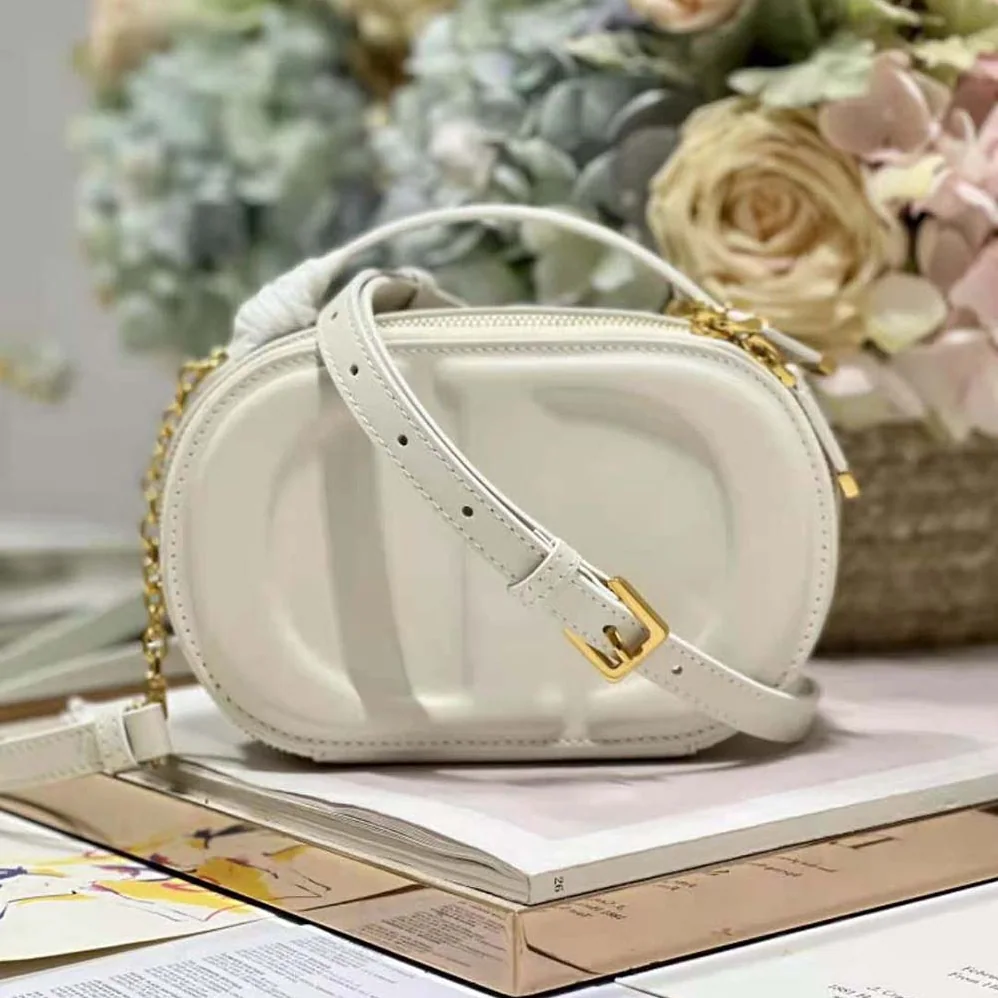Dior CD Signature Oval Camera Bag Latte Calfskin with Embossed CD Signature for Women