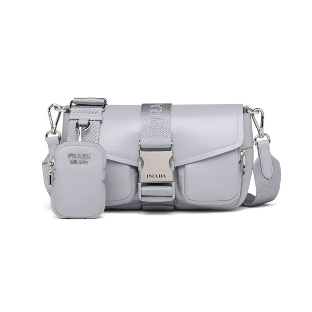 Prada Pocket Nylon and Brushed Leather Bag for Women in Blue