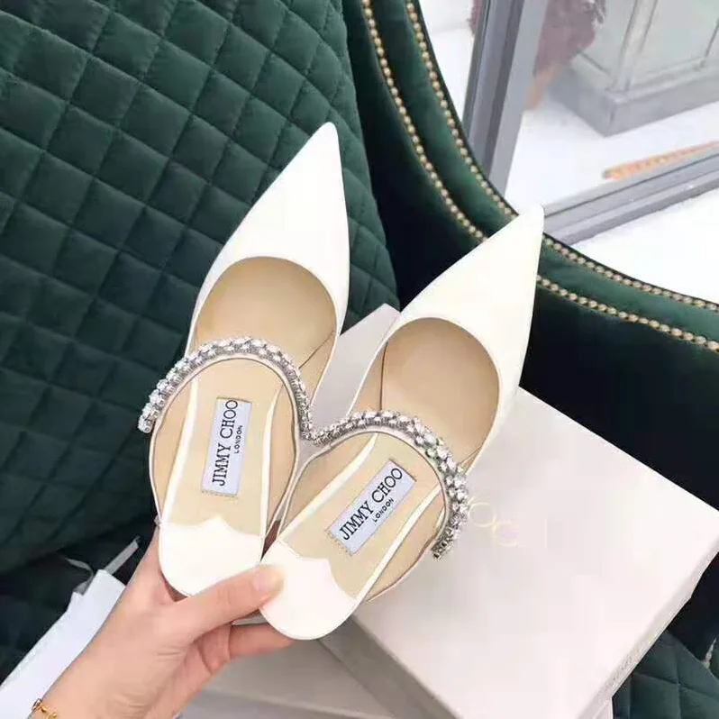 Jimmy Choo Shoes Bing 65 Linen Patent Leather Mules with Crystal Strap for Women Jimmy Choo Shoes Bing 65 Linen Patent Leather Mules with Crystal Strap for Women
