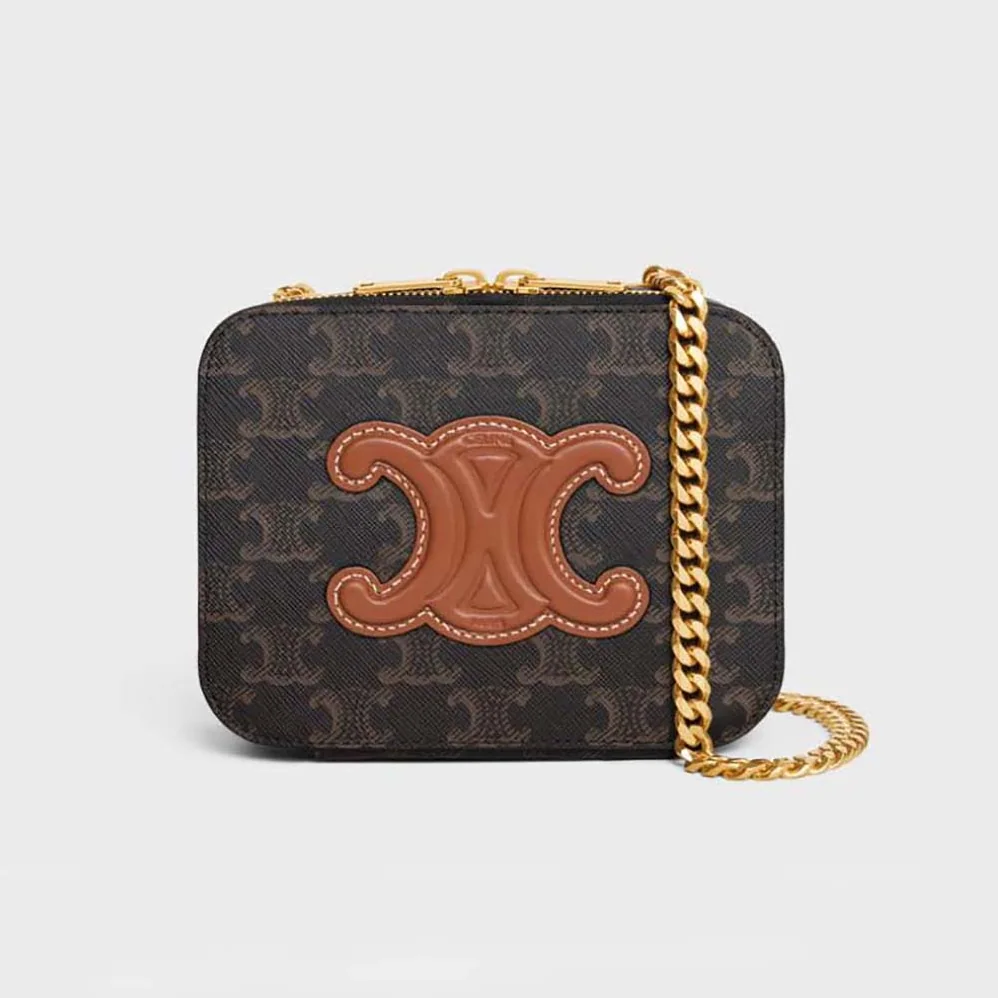 Celine Box on Chain Cuir Triomphe in Triomphe Canvas and Calfskin for Women