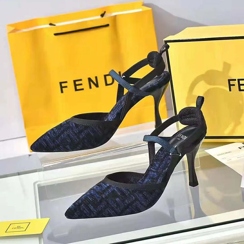 Fendi Colibrì Lite High-heeled Blue FF Chenille Slingbacks for Women