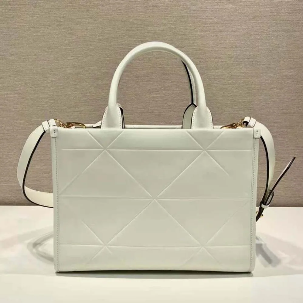Prada Mini Prada Symbole Leather Bag with Stitching for Women in White