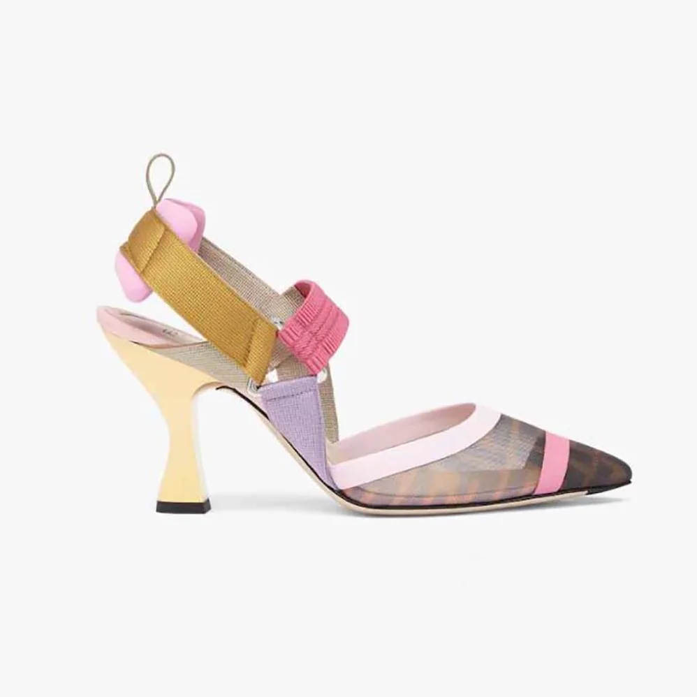Fendi Colibrì Brown Mesh High for Women in Heeled Slingbacks