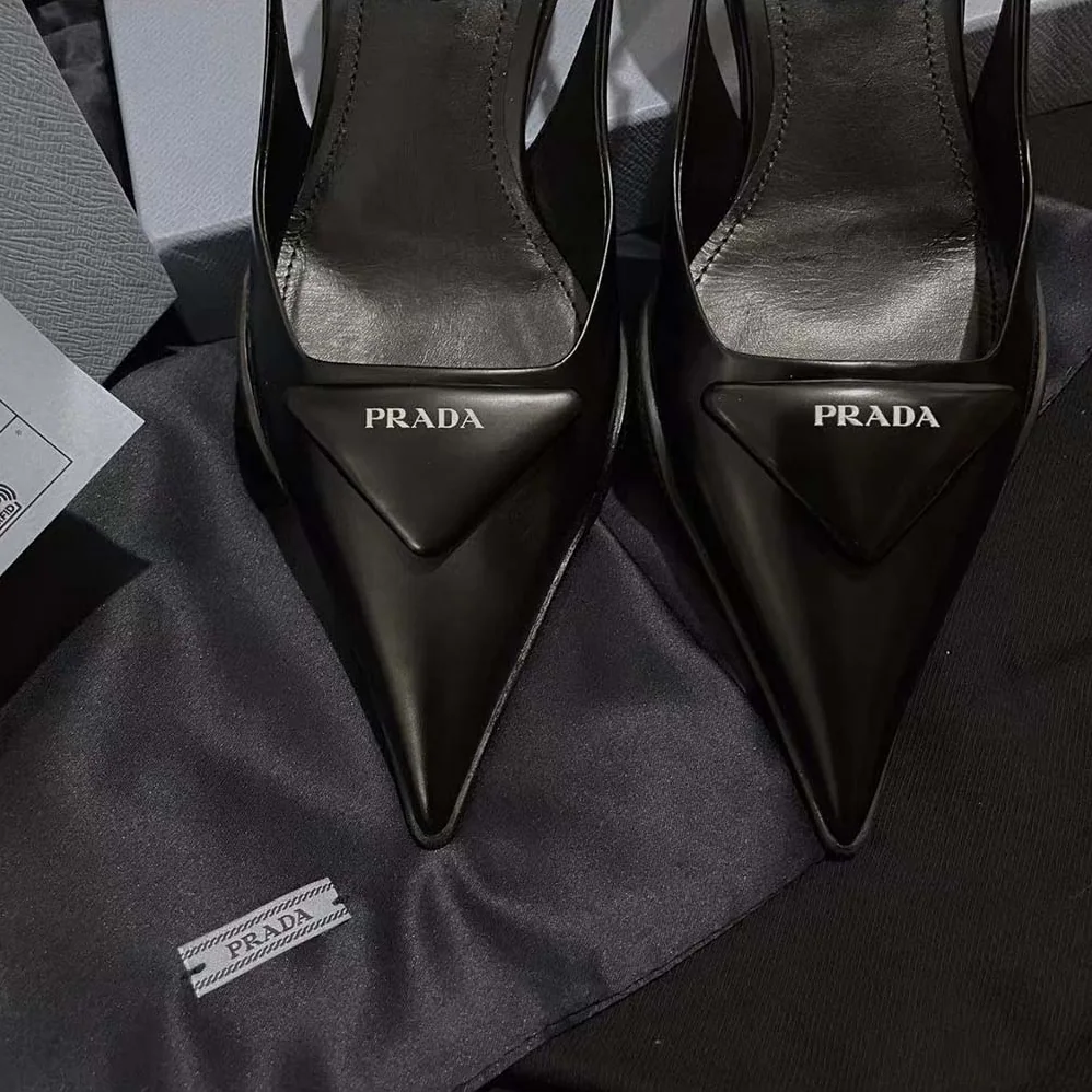 Prada Brushed Leather Slingback Pumps for Women in Black Prada Brushed Leather Slingback Pumps for Women in Black