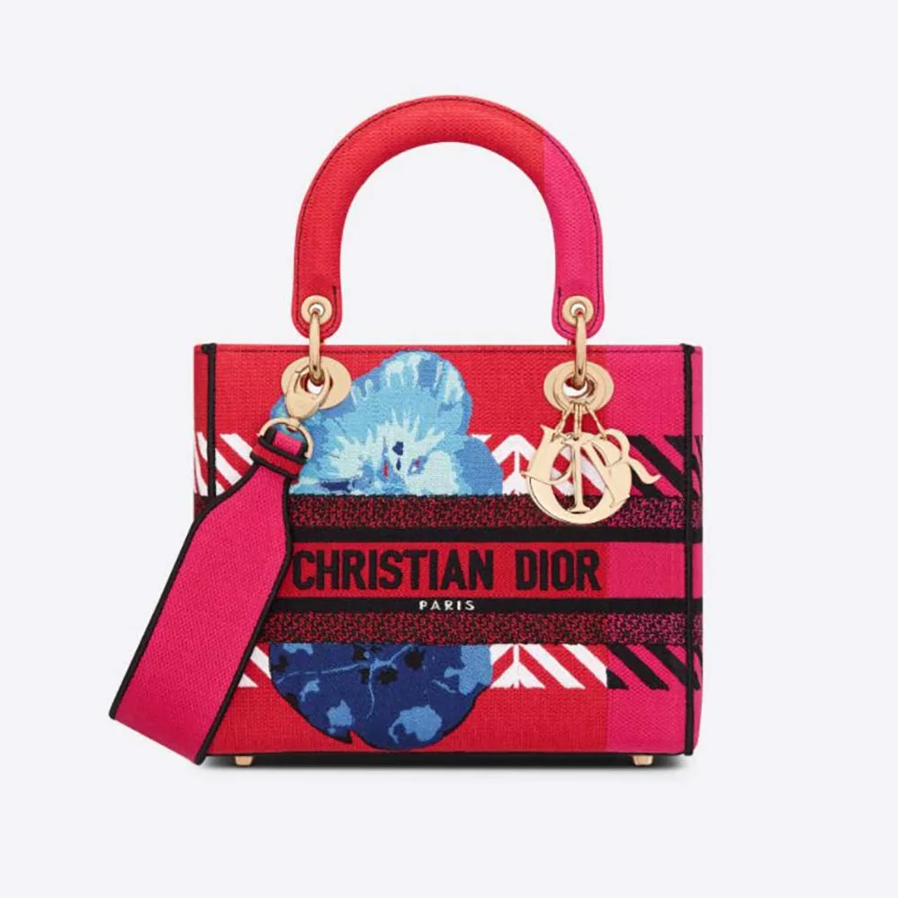 Dior Medium Lady D-lite Bag Bright Pink Multicolor D for Women in Flower Pop Embroidery