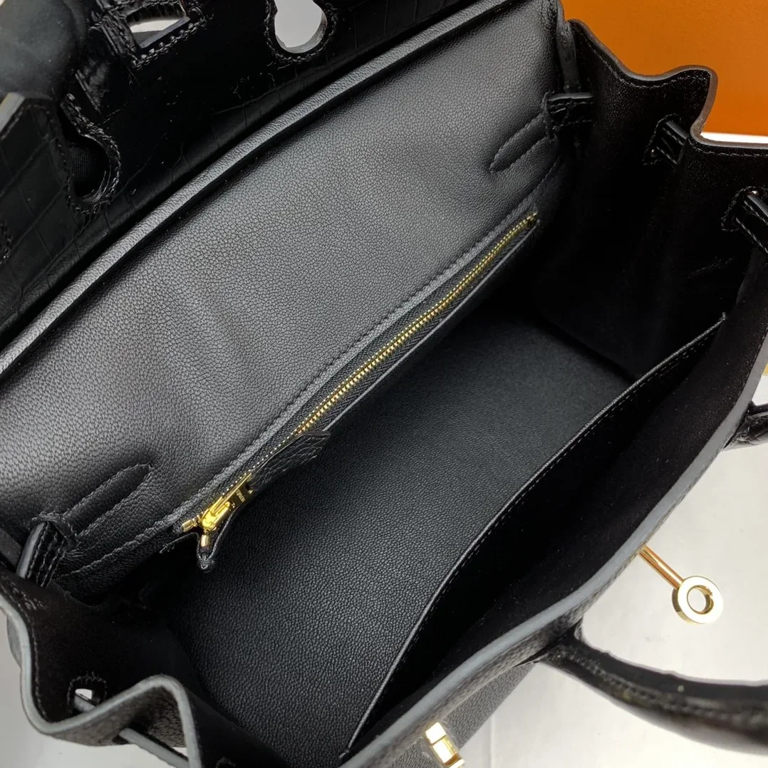 Hermes Birkin Top Handle Bag / Nata Togo Leather Black Gold Hardware