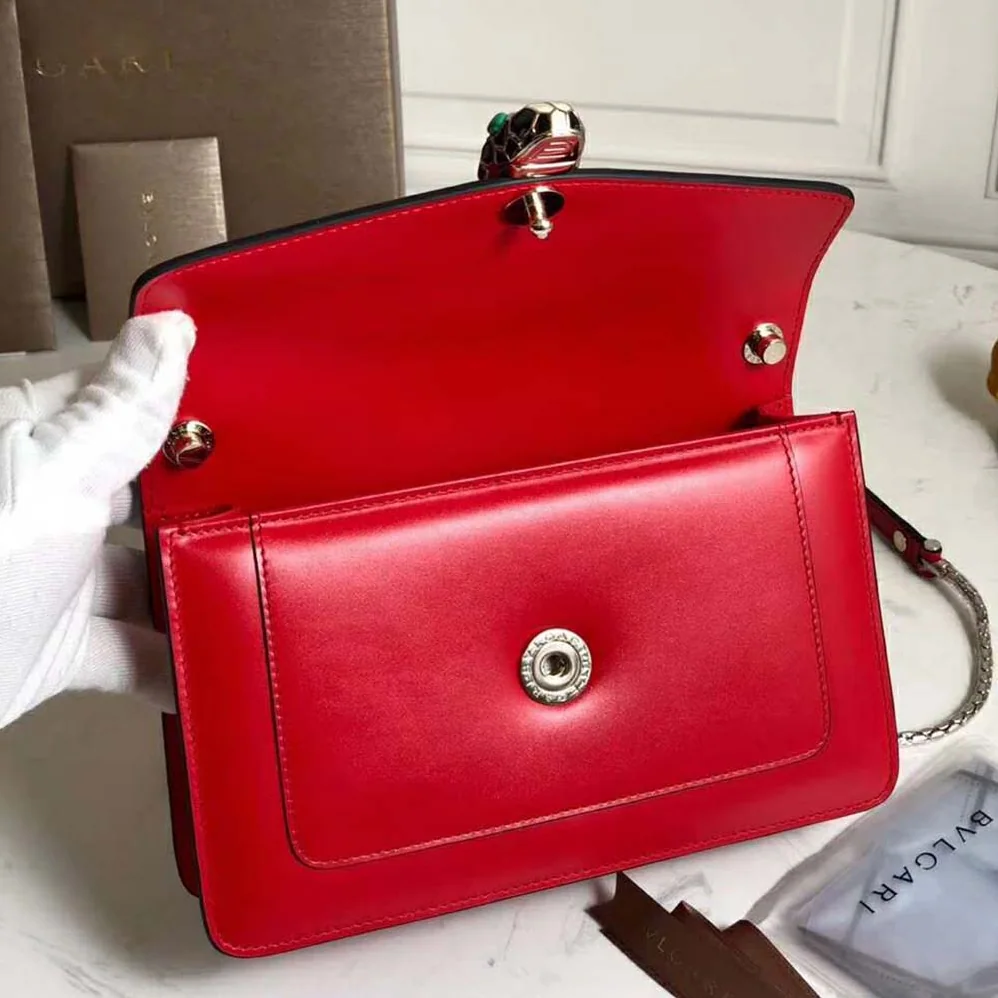 Bvlgari Flap Cover Bag Serpenti Forever in Red Calf for Women