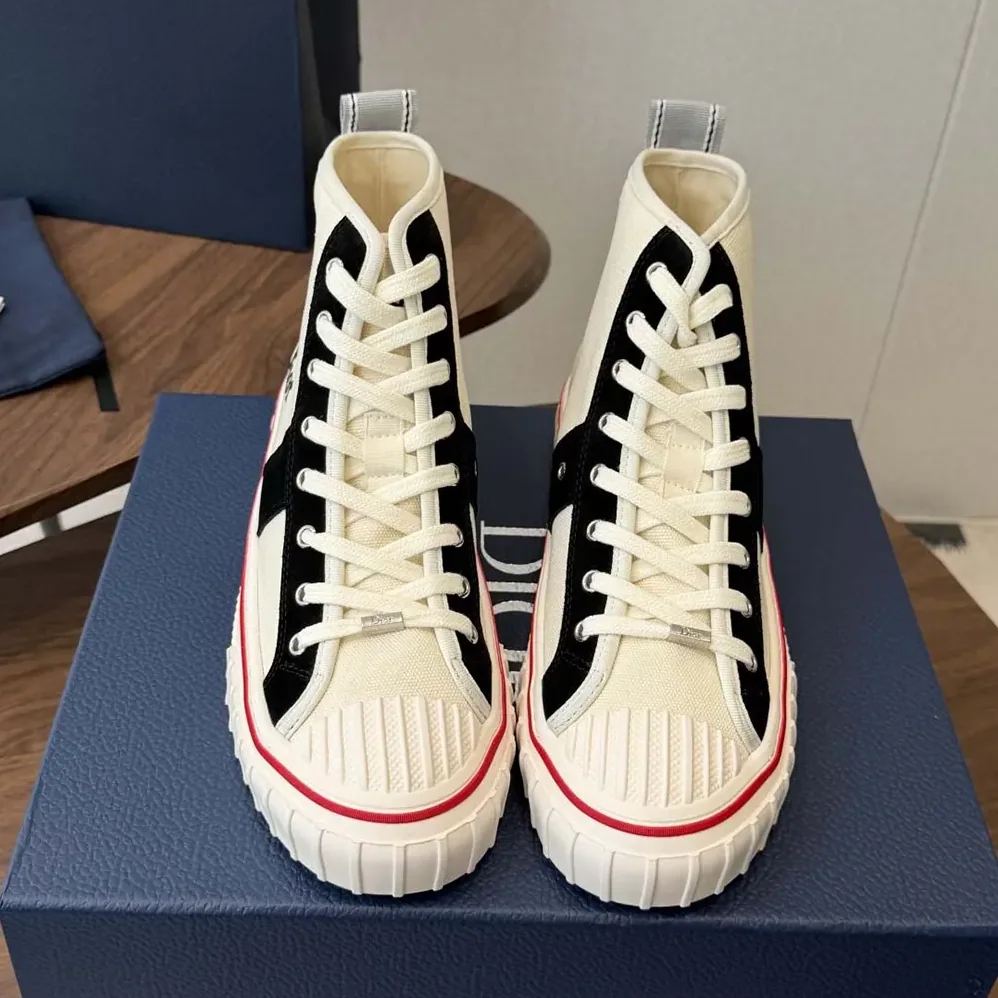 Dior Hooper High-Top Sneaker White Canvas and Navy Blue Suede Calfskin for Unisex Dior Hooper High-Top Sneaker White Canvas and Navy Blue Suede Calfskin for Unisex