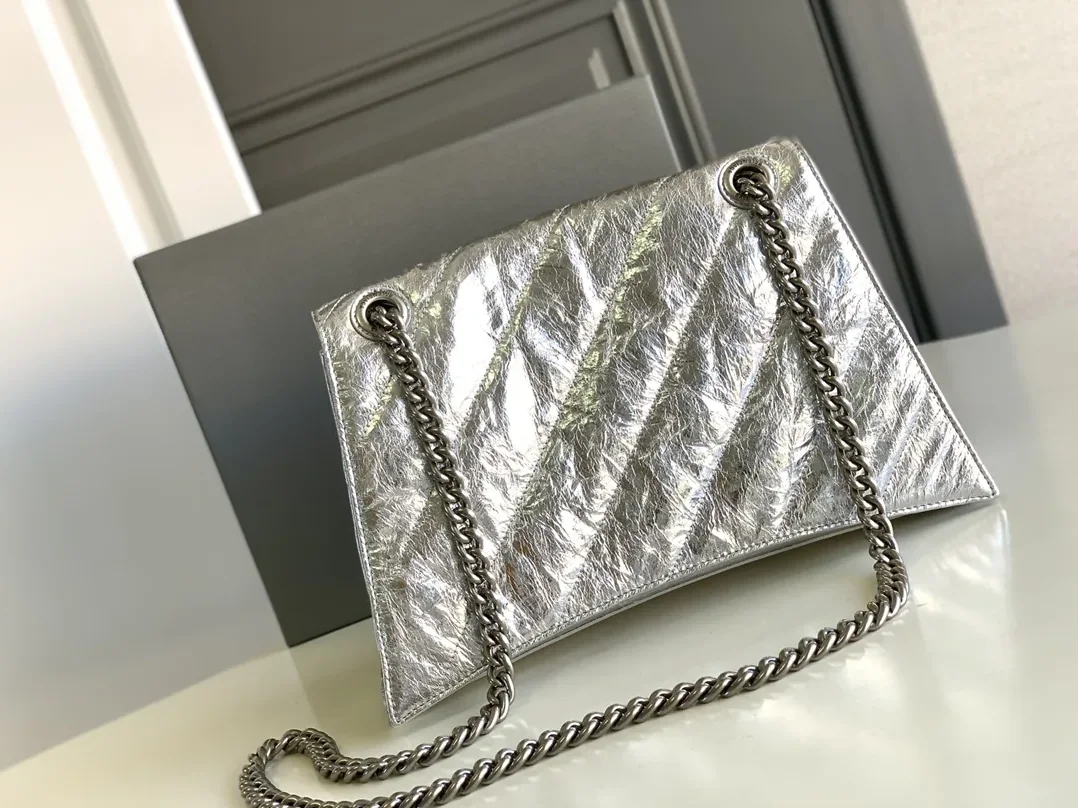Balenciaga Crush Small Chain Bag Quilted In Sliver Tone /