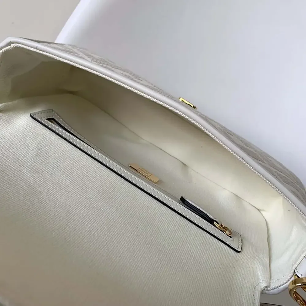 Fendi Baguette White Denim Bag with FF Embroidery for Women