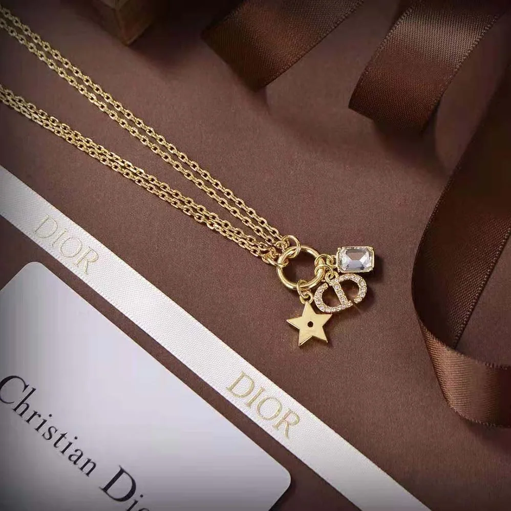Dior Petit CD Necklace Gold-Finish Metal and White Crystals for Women