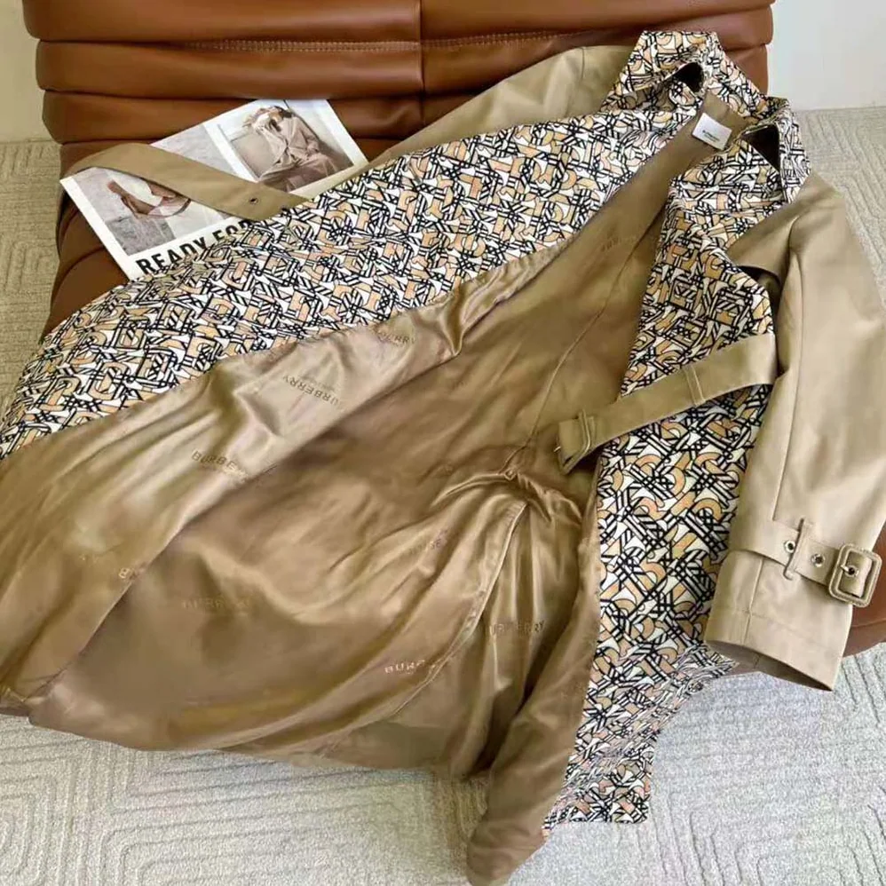 Burberry Monogram Print Detail Cotton Gabardine Trench Coat for Women