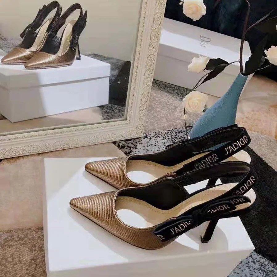 Dior J'adior Slingback Pump Bronze Lame Grosgrain Strass 10 cm Heel for Women in Gold