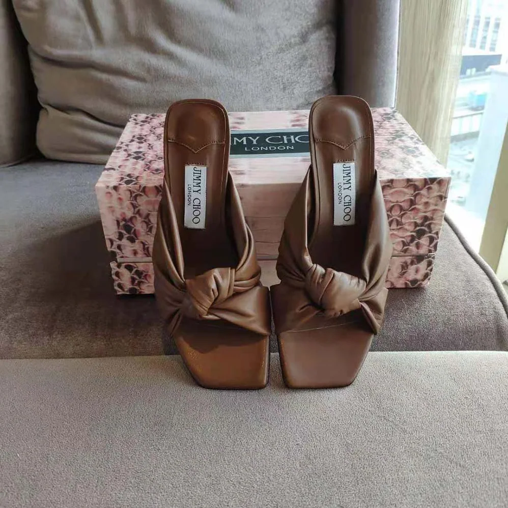 Jimmy Choo Avenue 50 Latte Nappa Leather Mules for Women in Brown Jimmy Choo Avenue 50 Latte Nappa Leather Mules for Women in Brown
