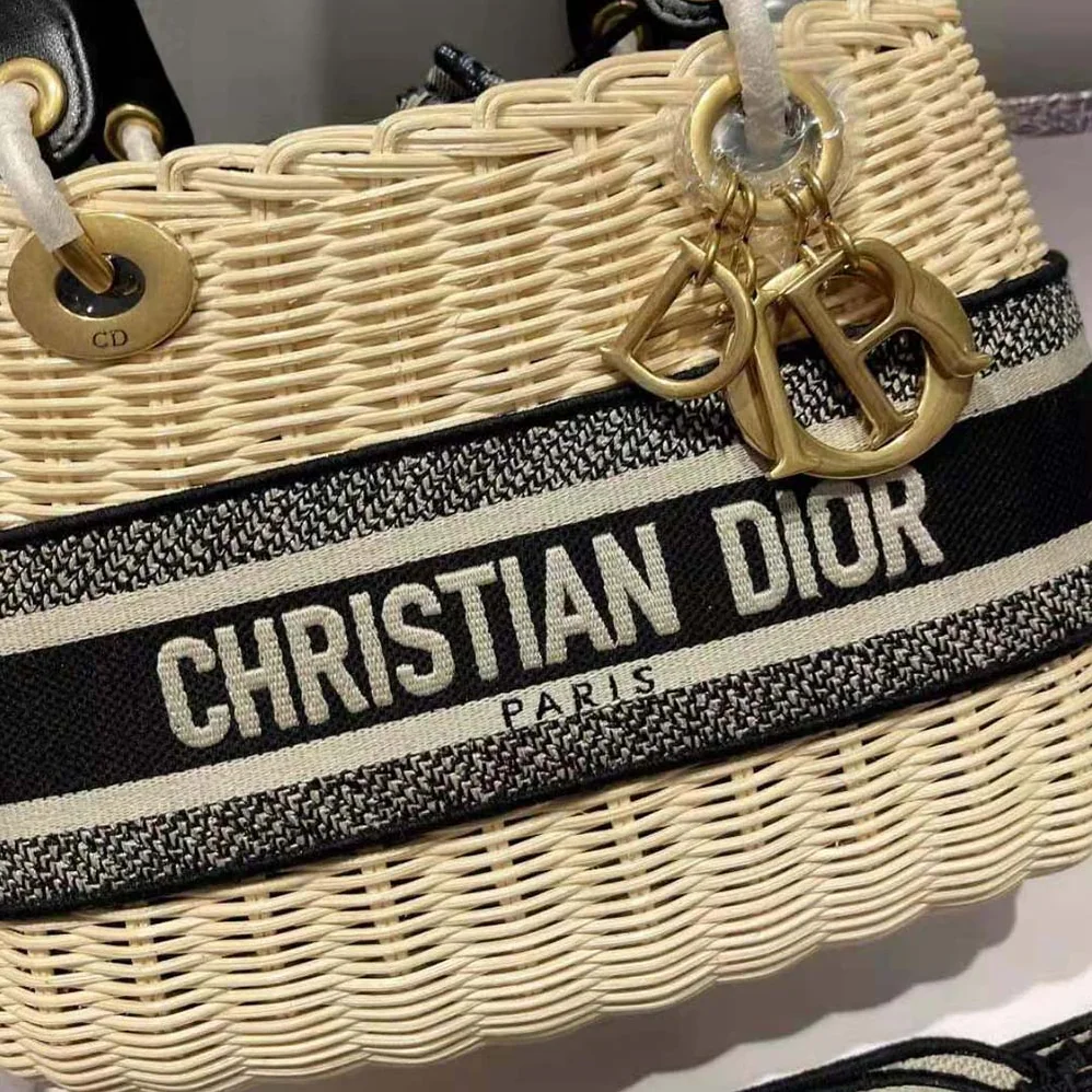 Dior Medium Lady Dior Bag Natural Wicker and Navy Dior Oblique Jacquard for Women Dior Medium Lady Dior Bag Natural Wicker and Navy Dior Oblique Jacquard for Women