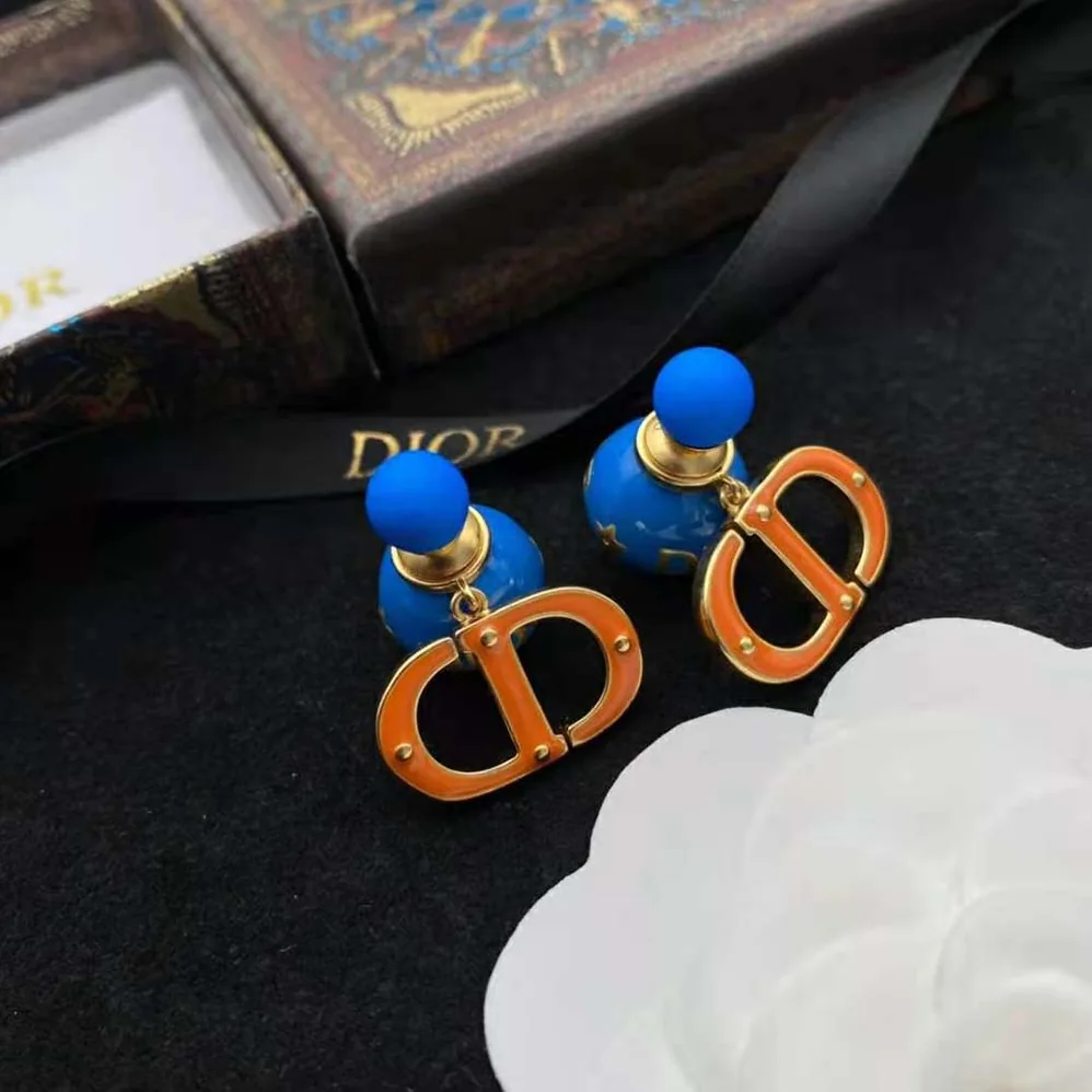 Dior Tribales Earring Gold-Finish Metal with Fluorescent Blue Lacquer for Women Dior Tribales Earring Gold-Finish Metal with Fluorescent Blue Lacquer for Women