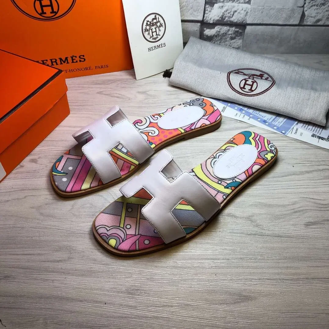 Hermes Oran Sandals White in Multicolor Hermes Oran Sandals White in Multicolor