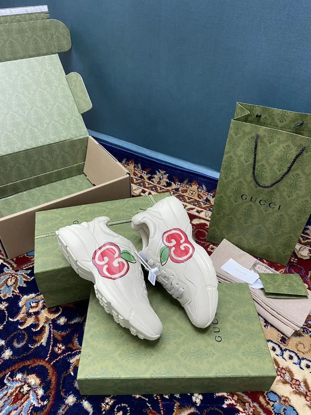 Gucci Rhyton Sneaker With GG Apple White Ivory for Men Gucci Rhyton Sneaker With GG Apple White Ivory for Men