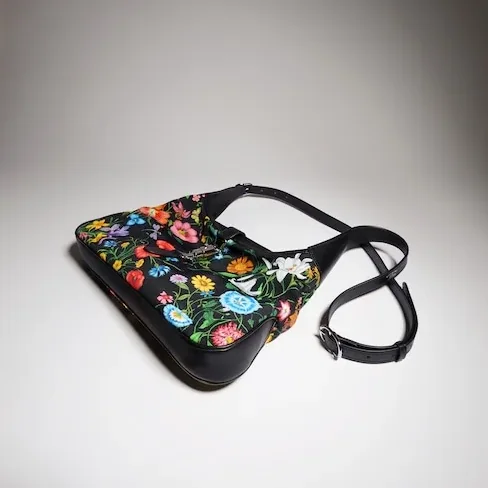Gucci Jackie 1961 Medium Shoulder Bag in Black/ Multicolor Gold Hardware