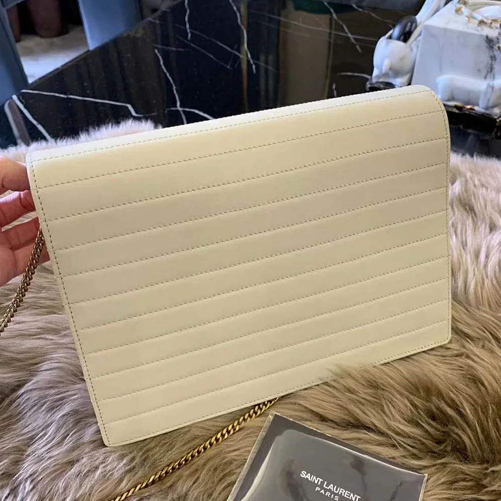 Saint Laurent YSL Victoire Chain Bag Crinkled Leather for Women in White Saint Laurent YSL Victoire Chain Bag Crinkled Leather for Women in White