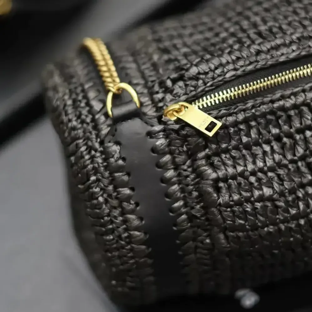 Saint Laurent YSL Cassandre Small Cylinder Bag in Raffia and Vegetable for Women in tanned Leather Saint Laurent YSL Cassandre Small Cylinder Bag in Raffia and Vegetable for Women in tanned Leather