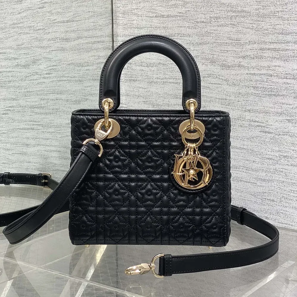 Dior Lady Dior Dioramour Bag Black Cannage Lambskin with Star Motif for Women Dior Lady Dior Dioramour Bag Black Cannage Lambskin with Star Motif for Women