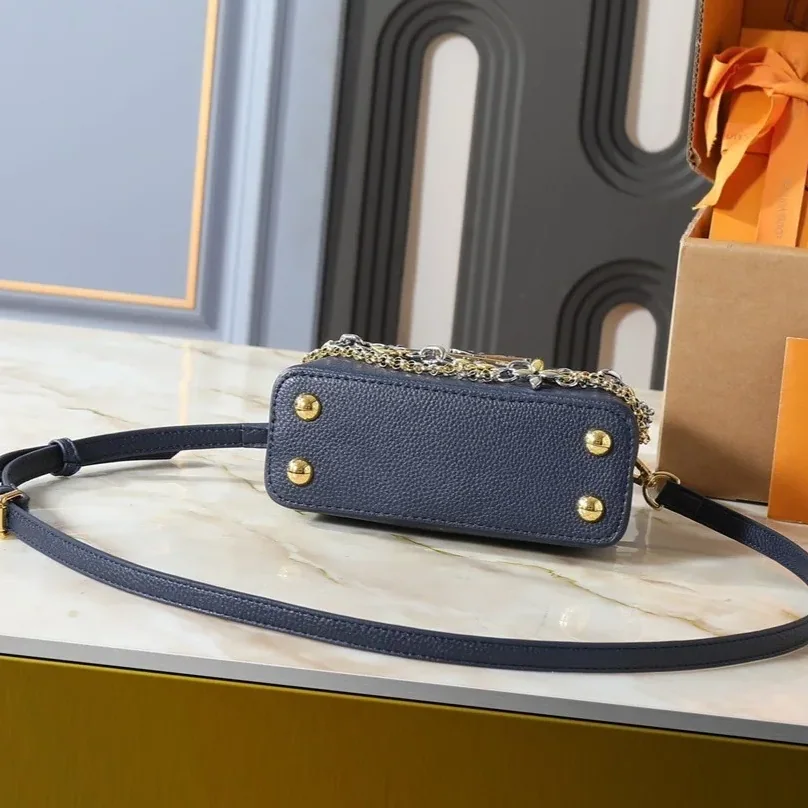 Louis Vuitton Capucines Mini Top Handle Bag / Navy Blue Silver/ Gold Hardware