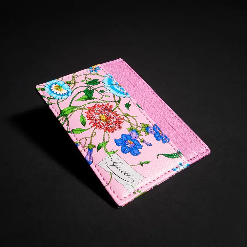Gucci Flora Motif Card Case in Pink/ Multicolor Palladium Hardware