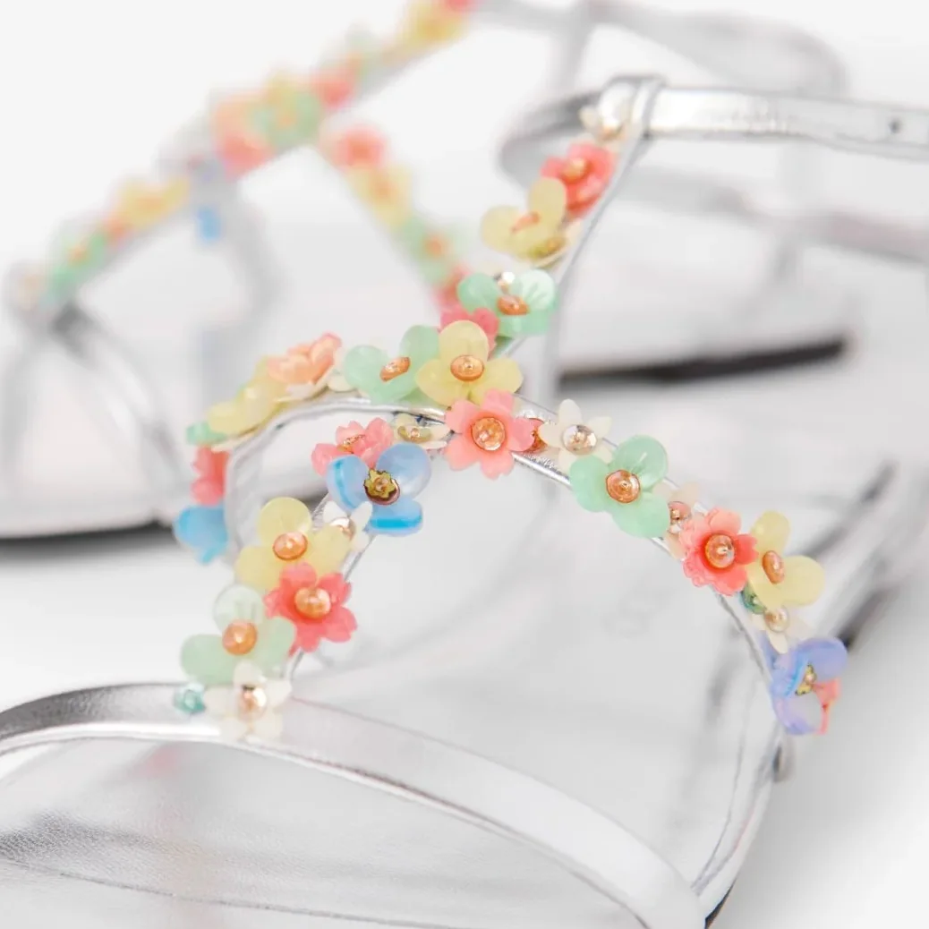 Jimmy Choo Gwyn Daisy Flat Silver GWYNDAISYFLATEQN