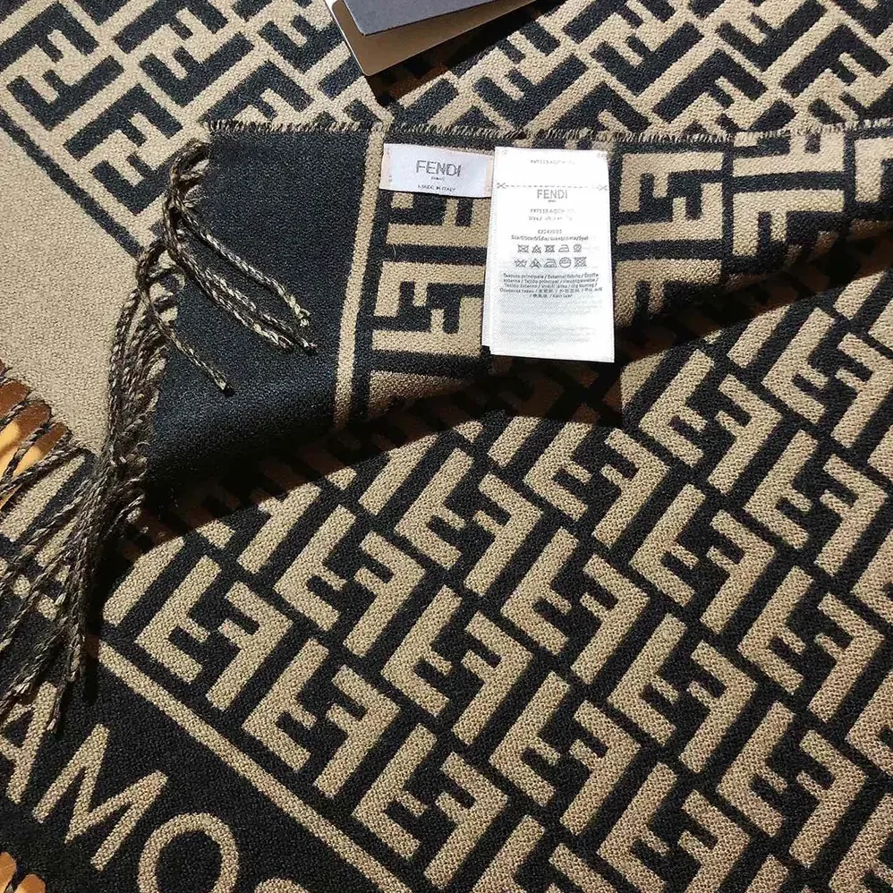 Fendi FF Scarf Brown Wool and Cashmere Scarf for Unisex