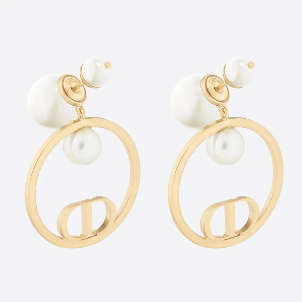 Dior Tribales Earrings Gold-Finish Metal and White Resin Pearls for Women