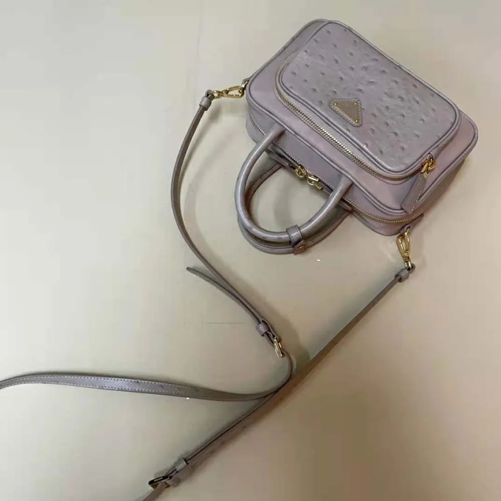 Prada Re-Nylon and Ostrich Leather Two-handle Bag for Women in Pink