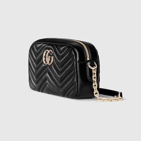 Gucci Marmont Camera Small Shoulder Bag in Black Gold Hardware