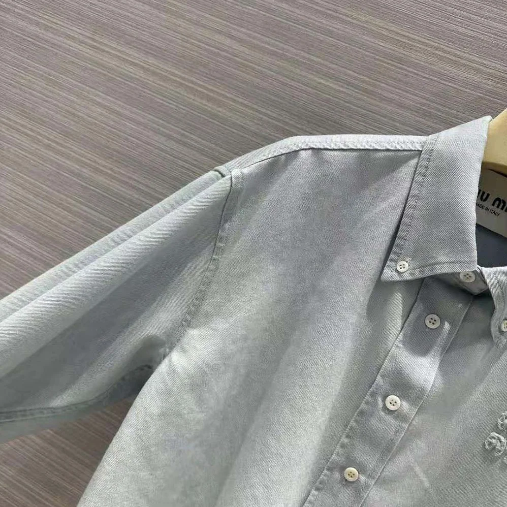Miu Miu Denim Shirt with Embroidered Logo for Women