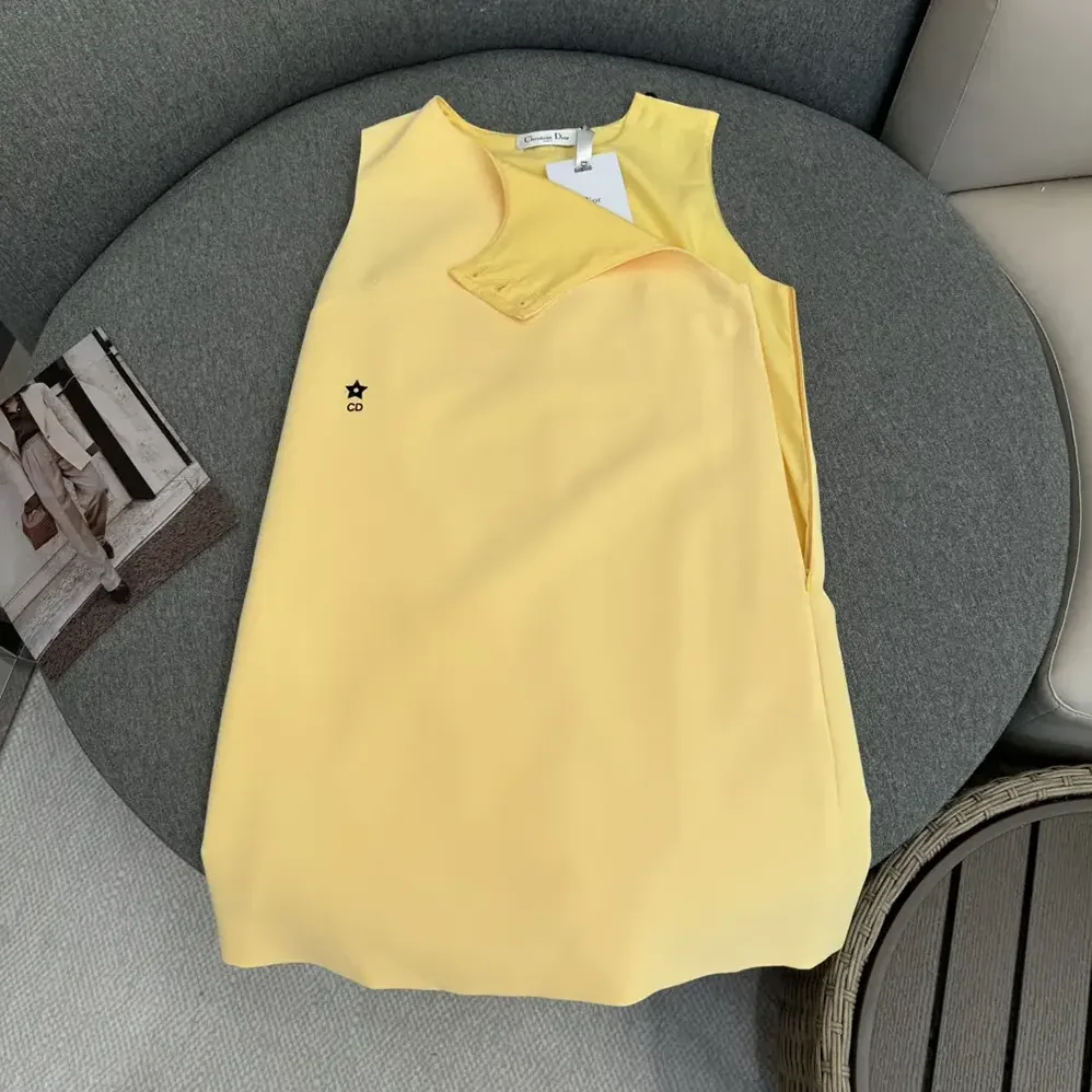 Dior Dioriviera Straight Dress Lemon Yellow Wool and Silk for Women Dior Dioriviera Straight Dress Lemon Yellow Wool and Silk for Women
